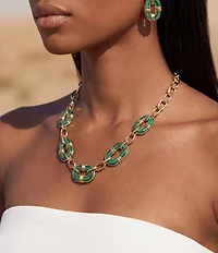 Robert Lee Morris Soho Malachite Link Reversible Bib Collar Necklace
