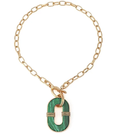 Robert Lee Morris Soho Malachite Link Reversible Short Pendant Necklace