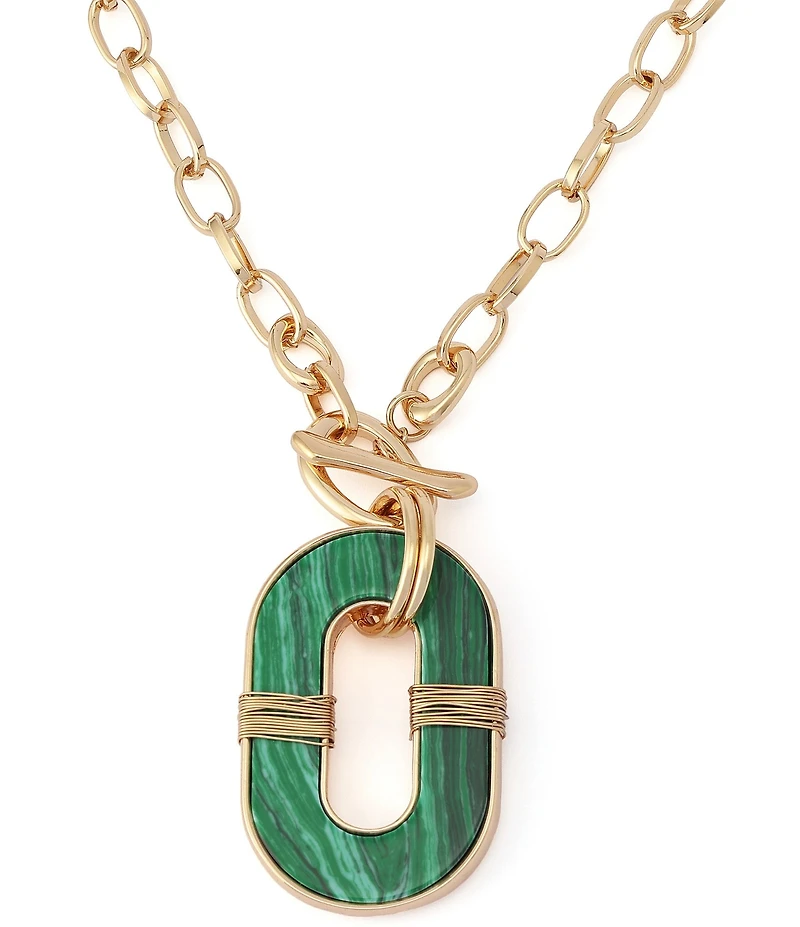 Robert Lee Morris Soho Malachite Link Reversible Short Pendant Necklace