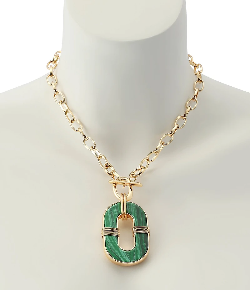 Robert Lee Morris Soho Malachite Link Reversible Short Pendant Necklace