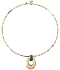 Robert Lee Morris Soho Malachite Molten Disc Pendant Wire Collar Necklace