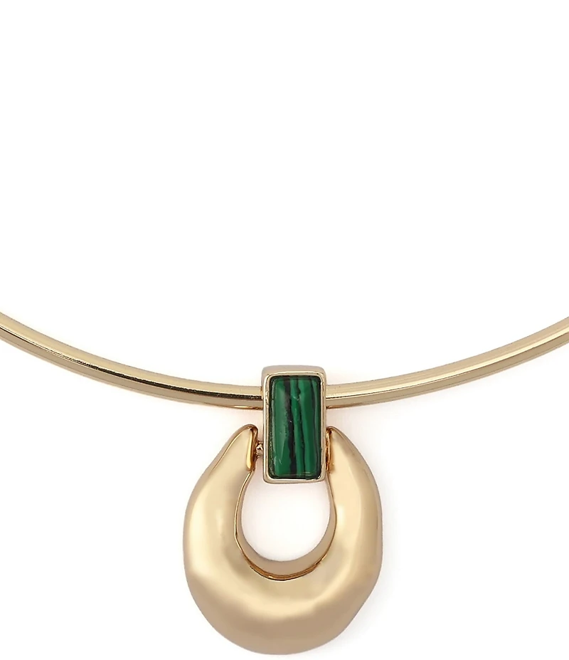 Robert Lee Morris Soho Malachite Molten Disc Pendant Wire Collar Necklace