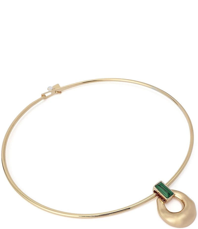 Robert Lee Morris Soho Malachite Molten Disc Pendant Wire Collar Necklace