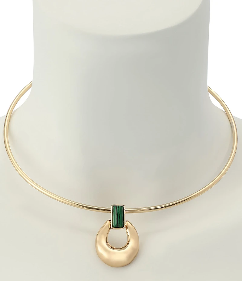 Robert Lee Morris Soho Malachite Molten Disc Pendant Wire Collar Necklace