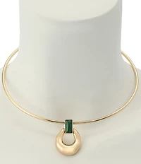 Robert Lee Morris Soho Malachite Molten Disc Pendant Wire Collar Necklace