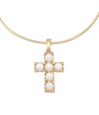 Robert Lee Morris Soho Mother Of Pearl Cross Wire Short Pendant Necklace