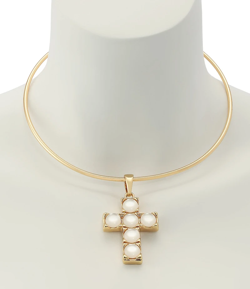 Robert Lee Morris Soho Mother Of Pearl Cross Wire Short Pendant Necklace
