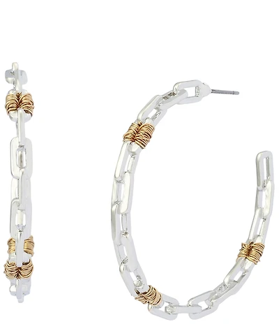 Robert Lee Morris Soho Paper Clip Frozen Chain Large Hoop Earrings