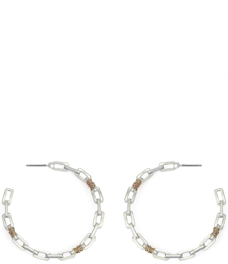 Robert Lee Morris Soho Paper Clip Frozen Chain Large Hoop Earrings