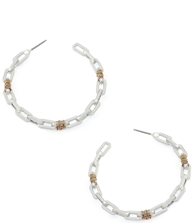 Robert Lee Morris Soho Paper Clip Frozen Chain Large Hoop Earrings