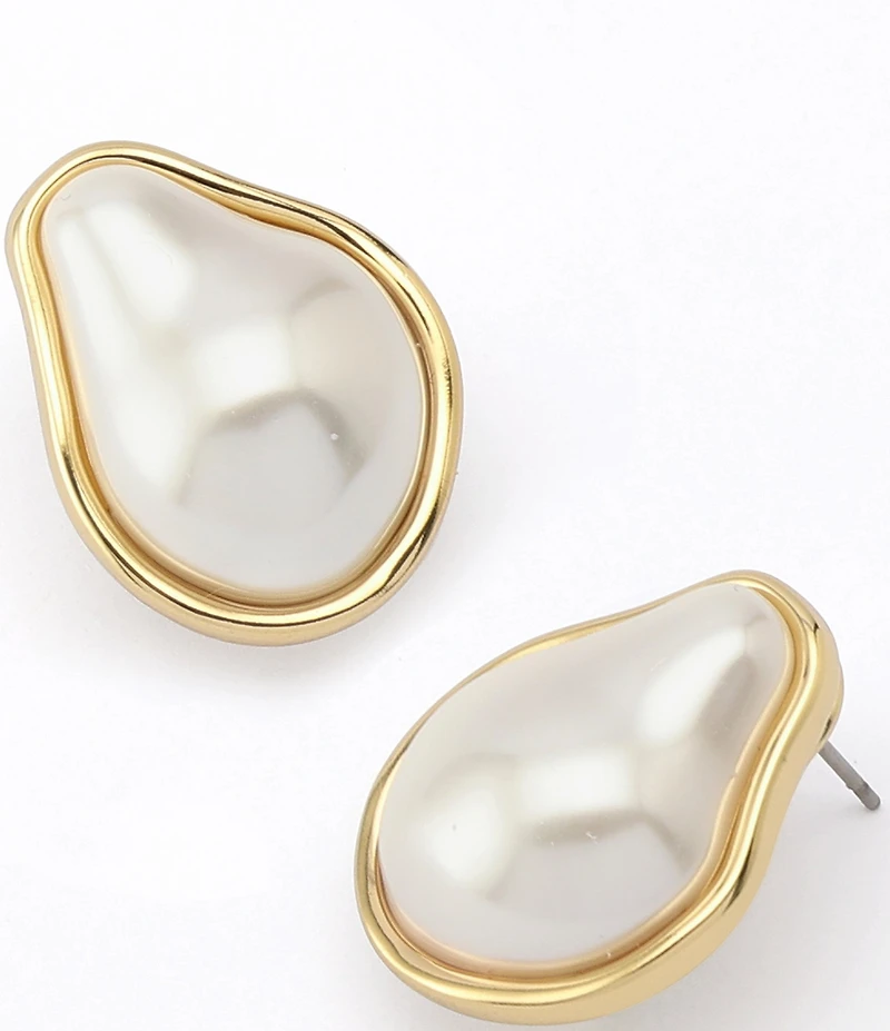 Robert Lee Morris Soho Pearl Sculpted Button Drop Earrings