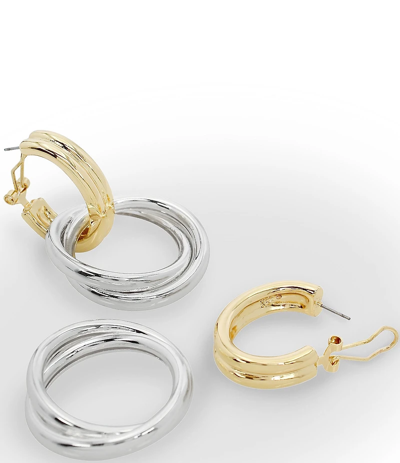 Robert Lee Morris Soho Ribbed Doorknocker Two-Tone Orbital Drop Earrings