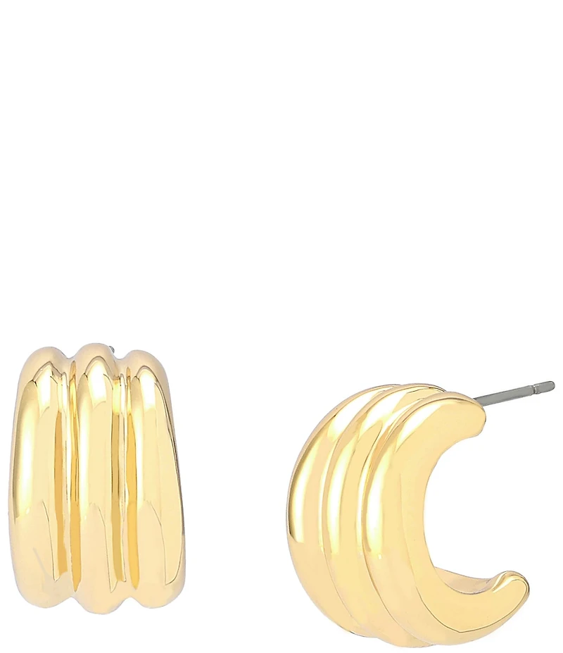 Robert Lee Morris Soho Ribbed Tube Huggie Hoop Earrings