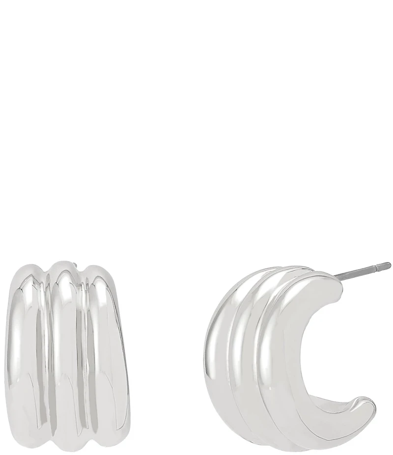 Robert Lee Morris Soho Ribbed Tube Huggie Hoop Earrings