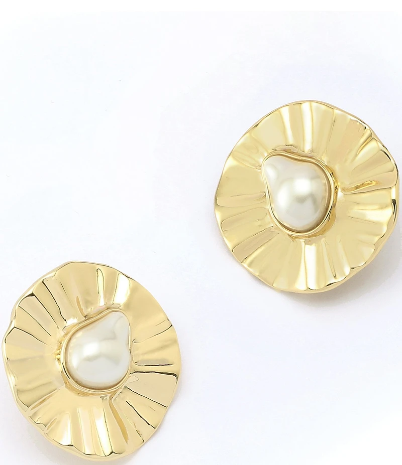 Robert Lee Morris Soho Textured Coin Pearl Sculpted Button Clip-On Earrings