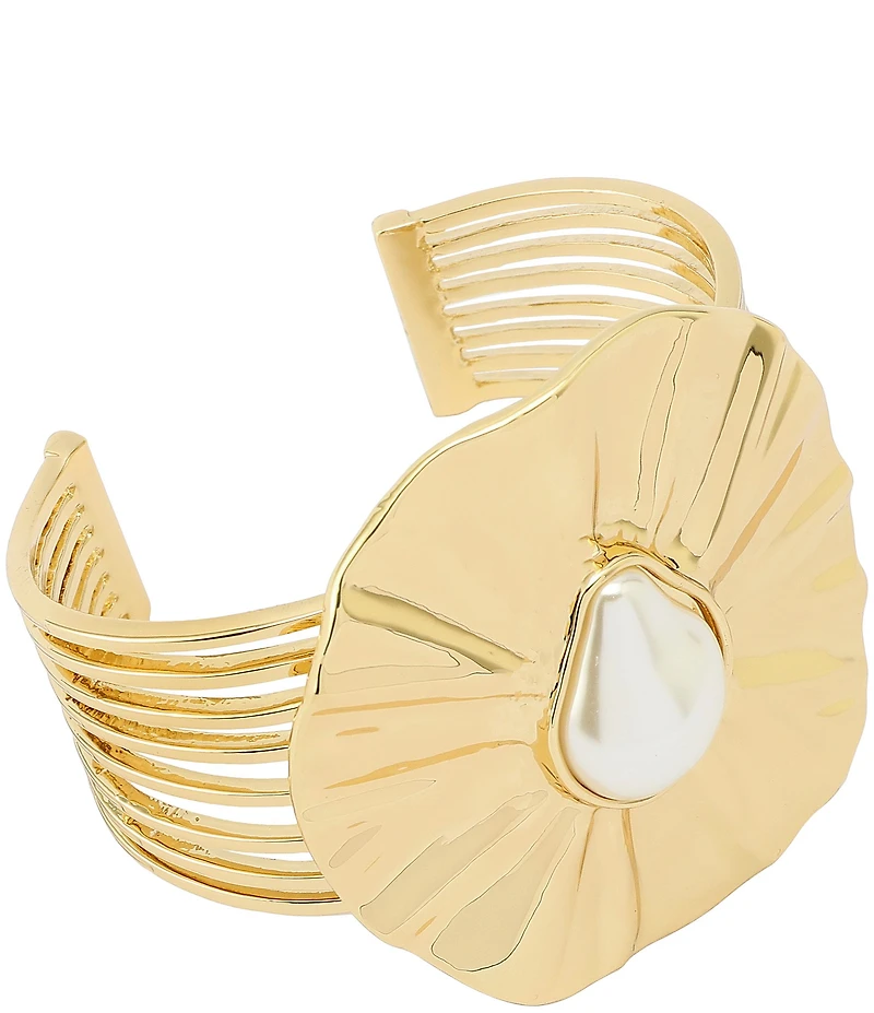 Robert Lee Morris Soho Textured Coin Pearl Sculpted Cuff Bracelet