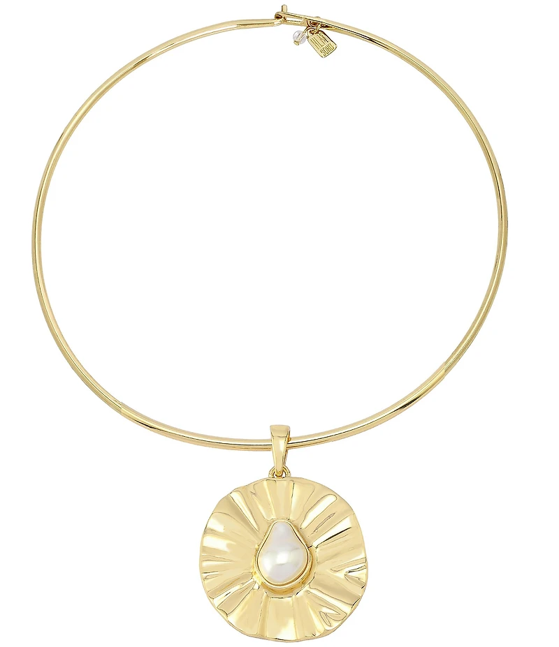 Robert Lee Morris Soho Textured Coin Pearl Pendant Sculpted Collar Necklace