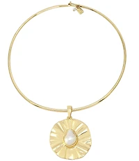 Robert Lee Morris Soho Textured Coin Pearl Pendant Sculpted Collar Necklace