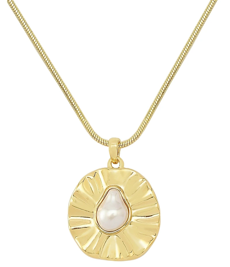 Robert Lee Morris Soho Textured Coin Pearl Sculpted Short Pendant Necklace