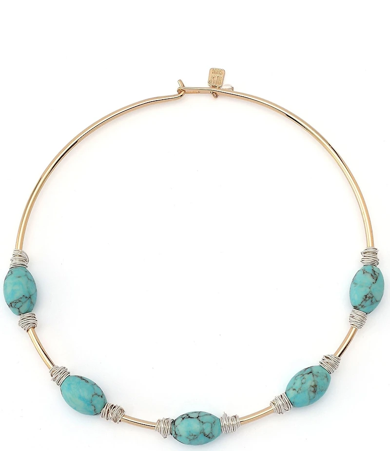 Robert Lee Morris Soho Turquoise Stone Bead Wire Collar Necklace