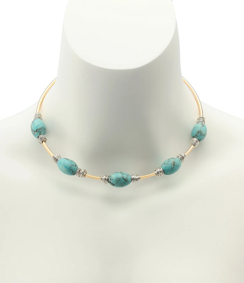 Robert Lee Morris Soho Turquoise Stone Bead Wire Collar Necklace