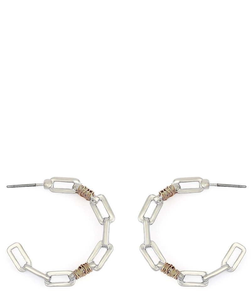 Robert Lee Morris Soho Two Tone Paper Clip Frozen Chain Medium Hoop Earrings