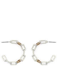 Robert Lee Morris Soho Two Tone Paper Clip Frozen Chain Medium Hoop Earrings