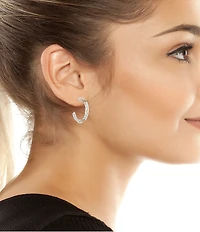 Robert Lee Morris Soho Two Tone Paper Clip Frozen Chain Medium Hoop Earrings
