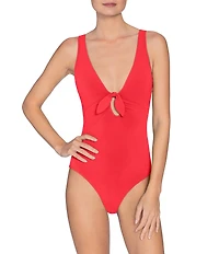 ROBIN PICCONE Ava Solid Matte Jersey V-Neck Keyhole Underwire Plunge One Piece Swimsuit