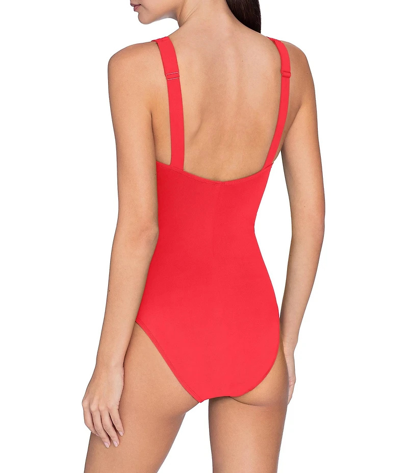 ROBIN PICCONE Ava Solid Matte Jersey V-Neck Keyhole Underwire Plunge One Piece Swimsuit