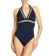 ROBIN PICCONE Nova Halter Tie Neck One Piece Swimsuit