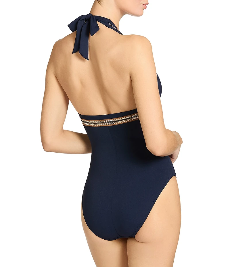 ROBIN PICCONE Nova Halter Tie Neck One Piece Swimsuit