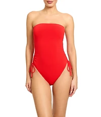 ROBIN PICCONE Solid Aubrey Strapless High Leg Bandeau One Piece Swimsuit