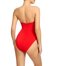 ROBIN PICCONE Solid Aubrey Strapless High Leg Bandeau One Piece Swimsuit