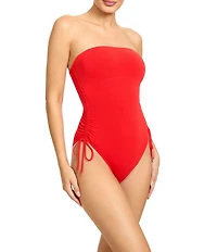 ROBIN PICCONE Solid Aubrey Strapless High Leg Bandeau One Piece Swimsuit