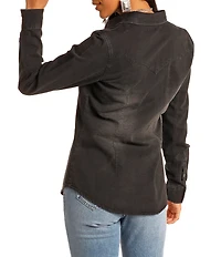 Rock & Roll Denim Point Collar Long Sleeve Button Front Patch Pocket Shirt