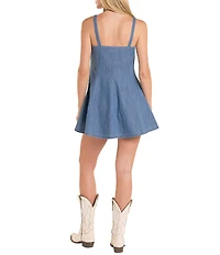 Rock & Roll Denim Buckle Square Neck Fit-And Flare Denim Dress