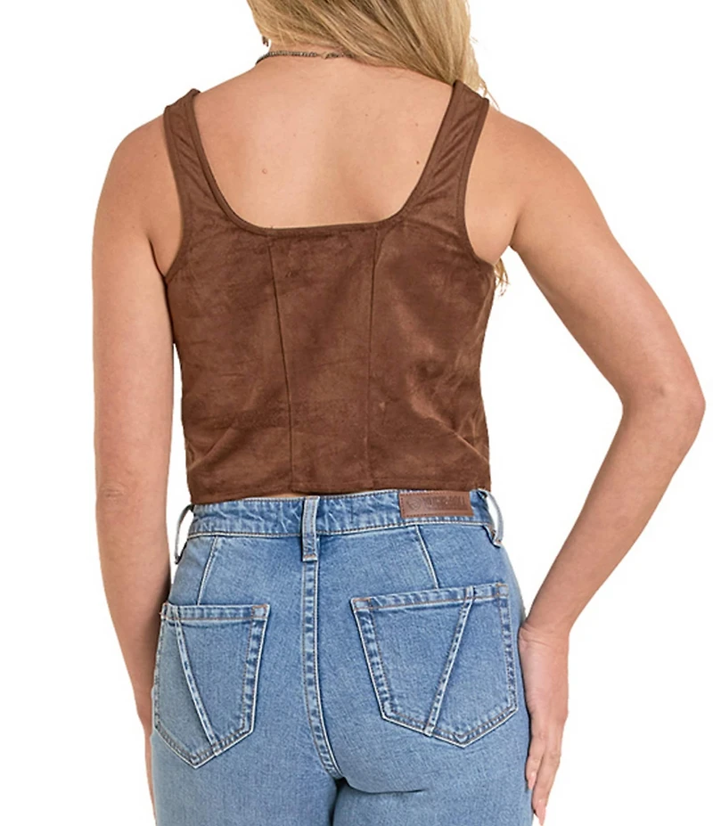Rock & Roll Denim Western Embroidered Suede Square Neck Sleeveless Vest