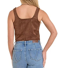 Rock & Roll Denim Western Embroidered Suede Square Neck Sleeveless Vest