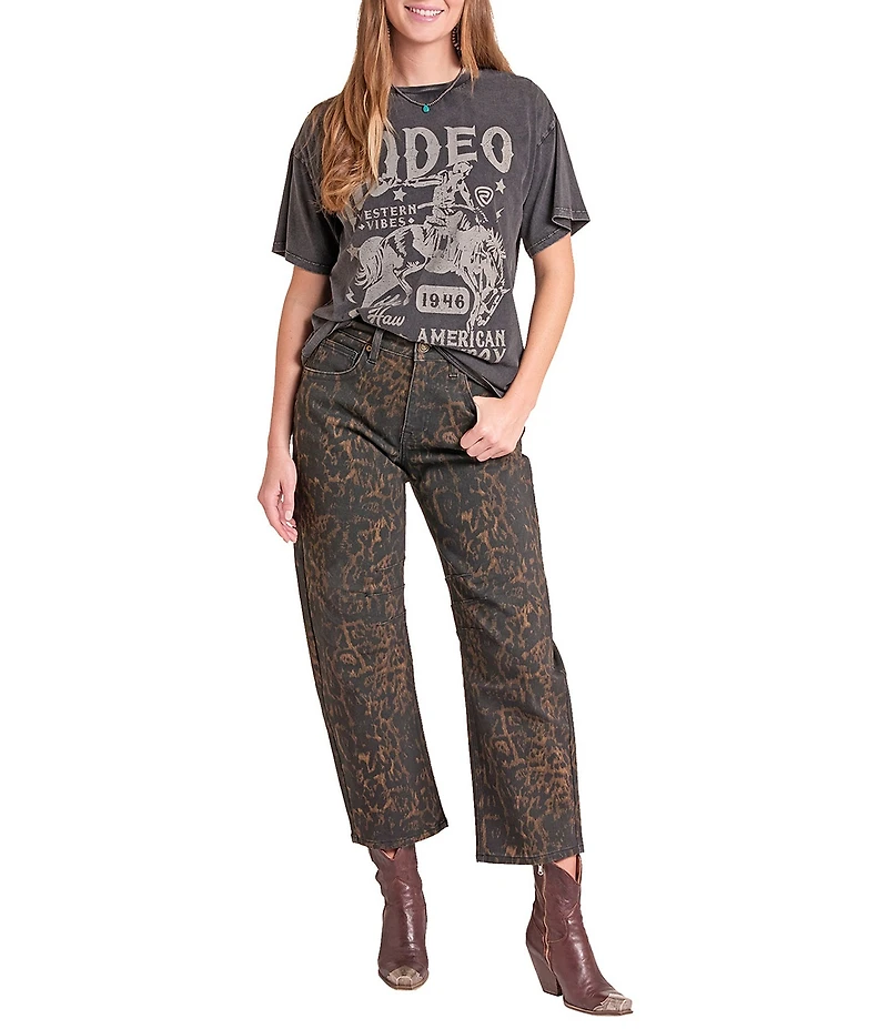 Rock & Roll Denim Front Rodeo Graphic Crew Neck Short Sleeve Tee Shirt