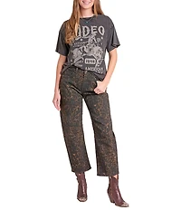 Rock & Roll Denim Front Rodeo Graphic Crew Neck Short Sleeve Tee Shirt