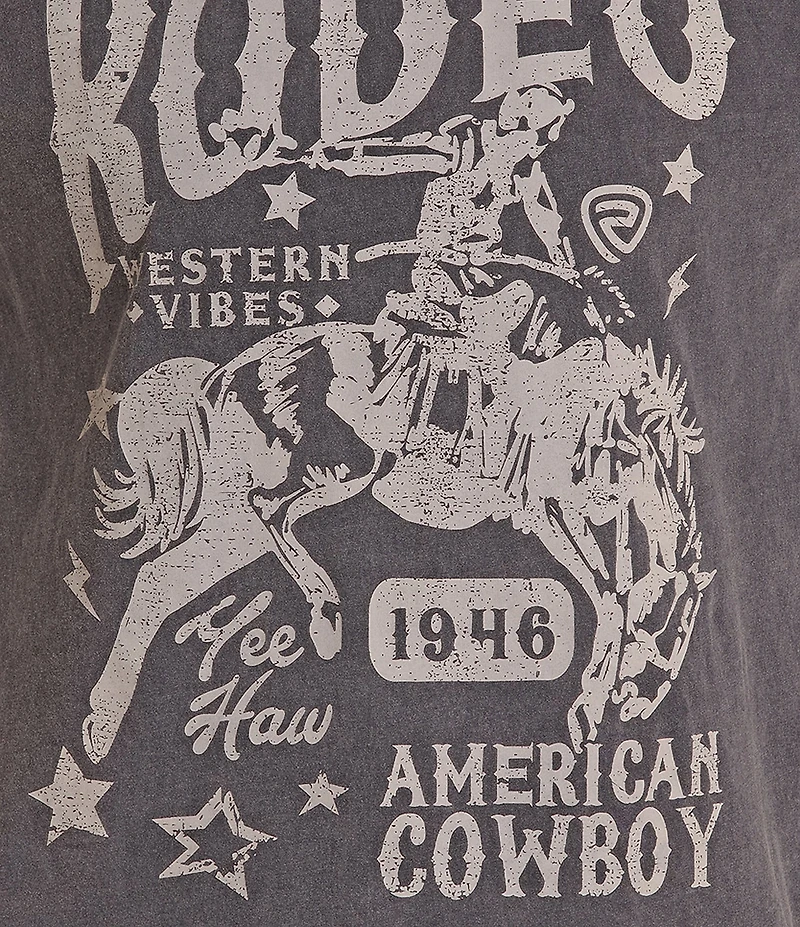 Rock & Roll Denim Front Rodeo Graphic Crew Neck Short Sleeve Tee Shirt
