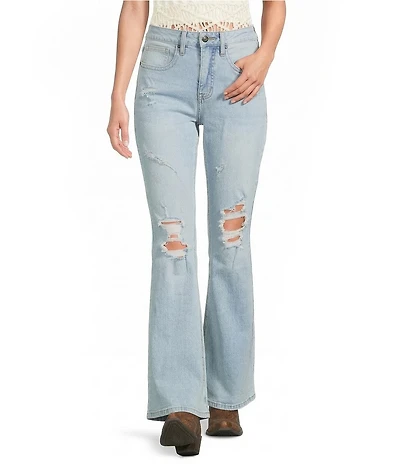 Rock & Roll Denim High Rise Full Length Distressed Flare Leg Jeans