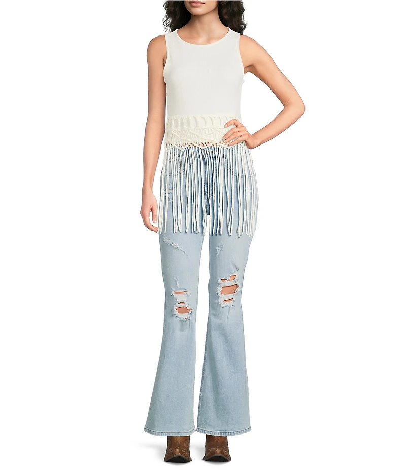 Rock & Roll Denim High Rise Full Length Distressed Flare Leg Jeans