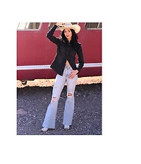 Rock & Roll Denim High Rise Full Length Distressed Flare Leg Jeans