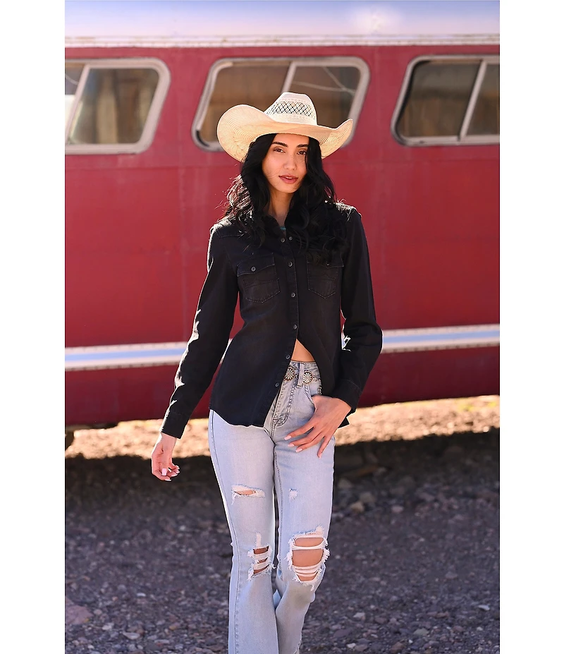 Rock & Roll Denim High Rise Full Length Distressed Flare Leg Jeans