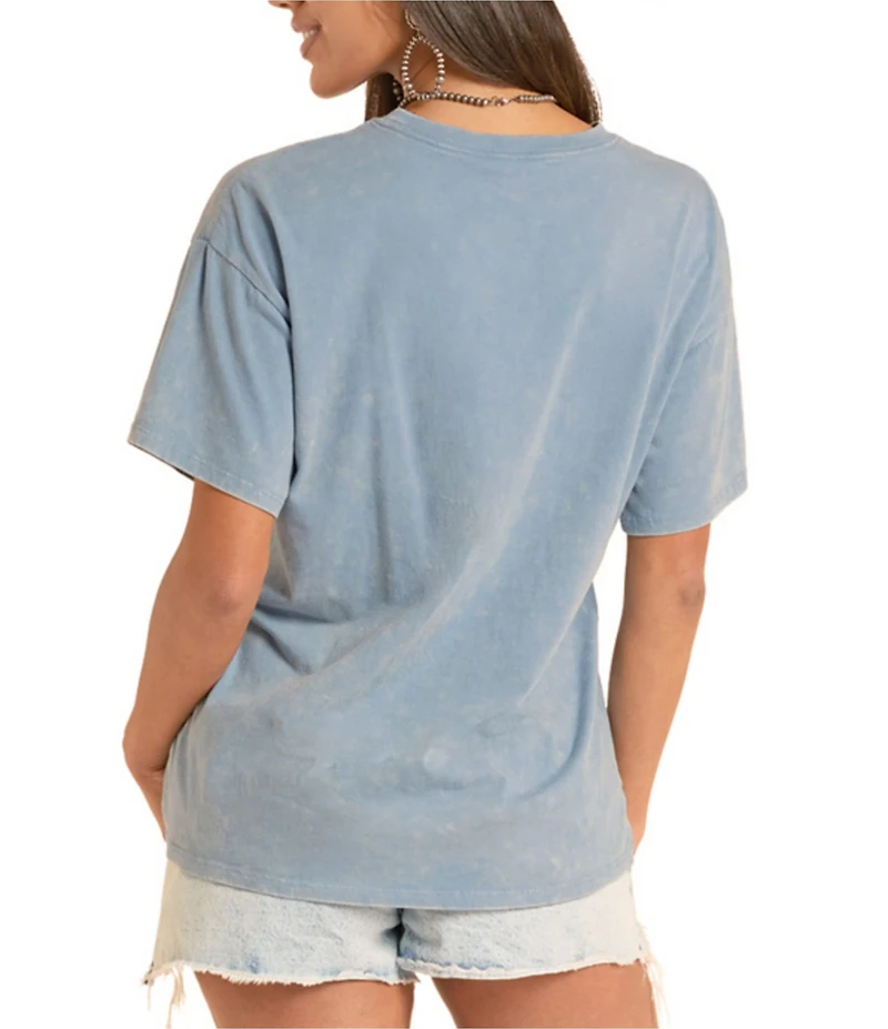 Rock & Roll Denim Knit Western Graphic Crew Neck Short Sleeve Distressed Oversized Tee