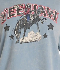 Rock & Roll Denim Knit Western Graphic Crew Neck Short Sleeve Distressed Oversized Tee