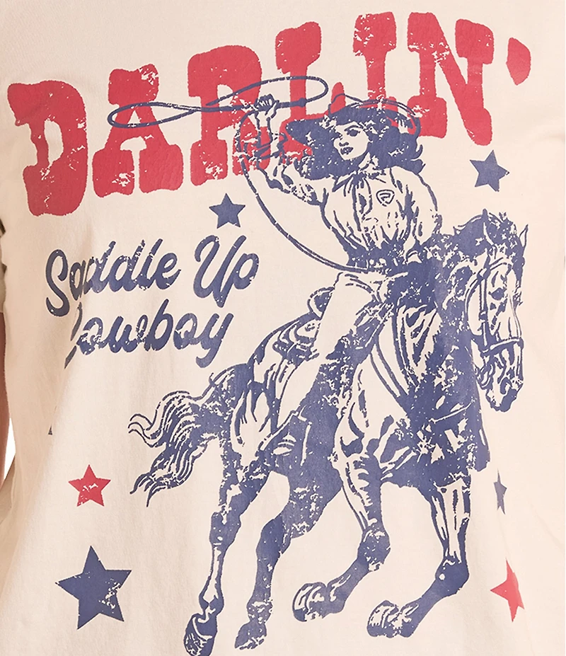 Rock & Roll Denim Knit Western Graphic Crew Neck Short Sleeve Tee