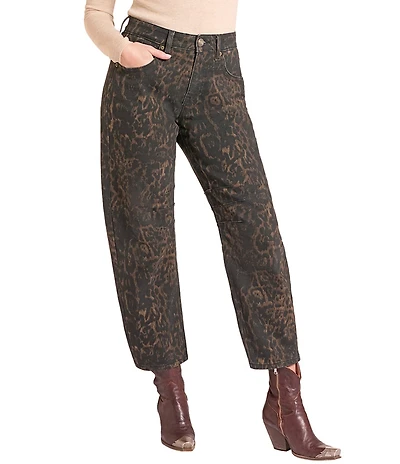 Rock & Roll Denim Leopard Print Barrell Leg Crop Jeans